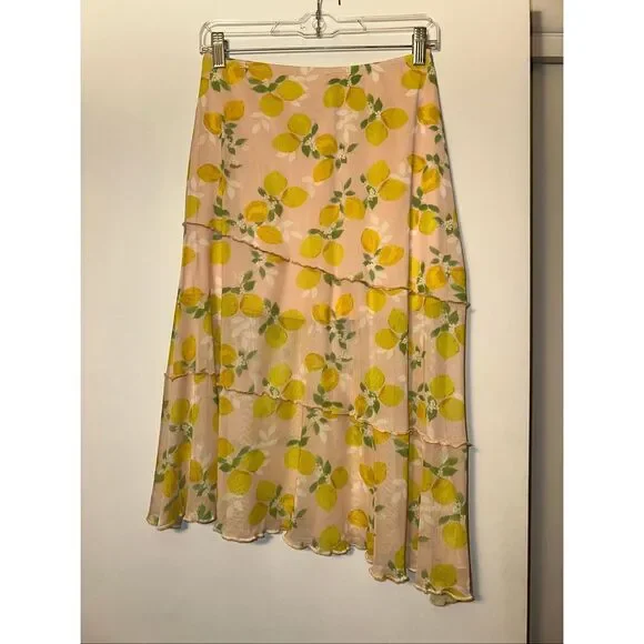 See You Monday Women’s Medium Asymmetrical Midi Skirt Pink Mesh Lemon NWT - Picture 3 of 5